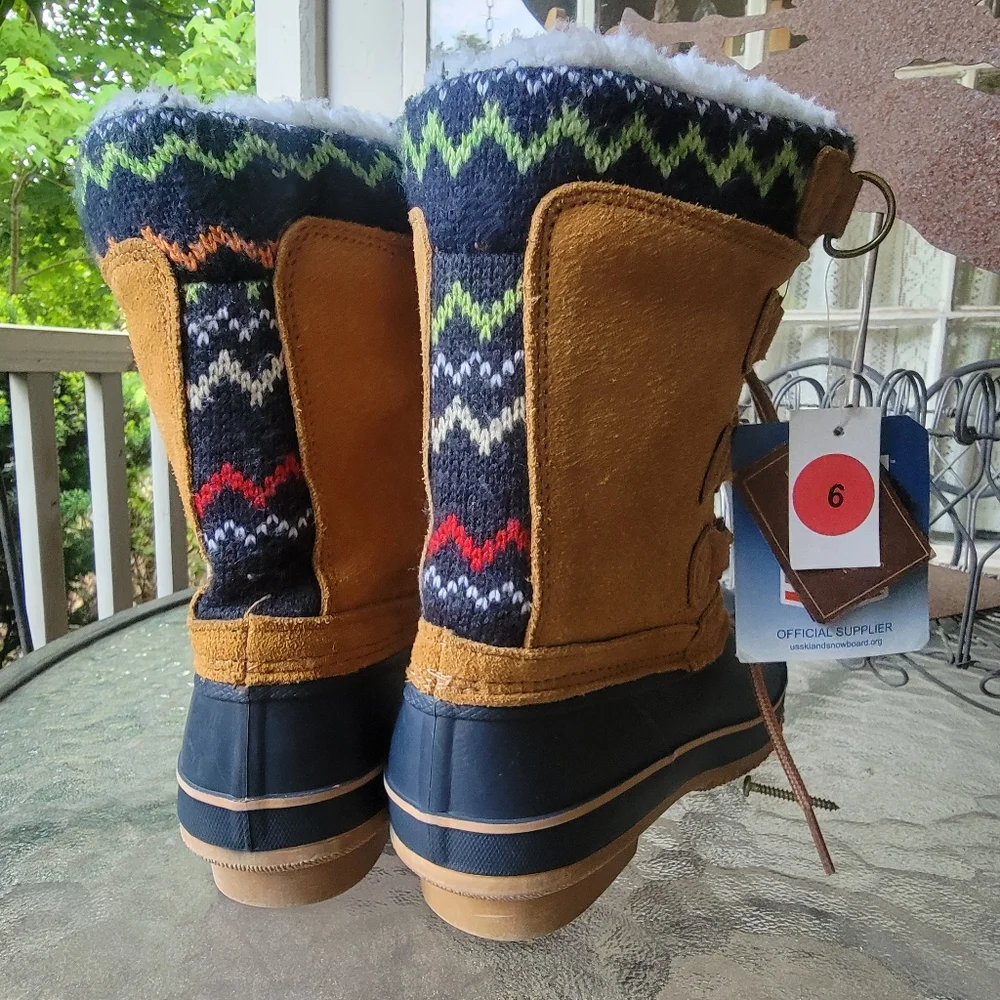 KHOMBU Vail fairisle trim Faux Fur Lined Snow Skiing Winter Duck Boots nwt 6